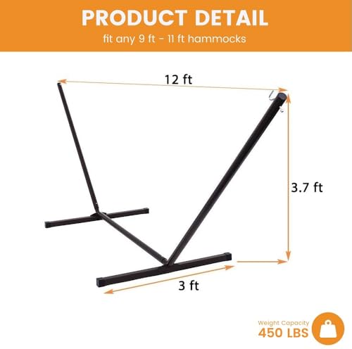 Lazy Daze Hammocks Portable 2 Person Heavy Duty Steel 12 FT Hammock Stand with Hooks and Chains for Outside, Patio, Backyard, 450 Pounds Capacity, Coffee Frosted - color: Coffee Frosted, size: 12 FT
