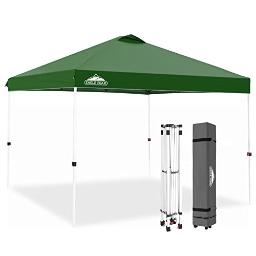 EAGLE PEAK Pop Up Canopy Tent with Wheeled Carry Bag, 8 Stakes, 4 Ropes, 4 Weight Bags, Easy Set Up Tent Canopy, 10x10 ft, 100sqft of Shade, Green - color: Green, size: 10x10