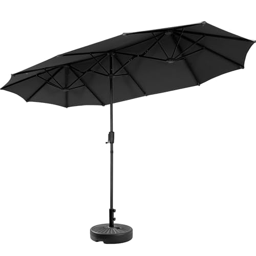 13Ft Large Patio Umbrella with Base Outdoor Double-Sided Market Extra Large Table Umbrella Easy Crank for Yard, Poolside, Deck-Black - color: Black, size: 13FT Umbrella+Base