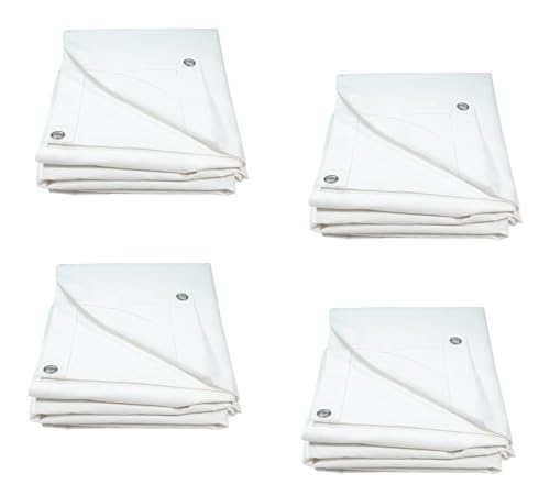 Mytee Products 4 Pack 6' x 8' White Canvas Tarp 12oz - Water Resistant & Breathable - Heavy Duty Tarps - Multipurpose Tarpaulin Cover for Camping Tent - color: White (4 Pcs), size: 6' x 8'