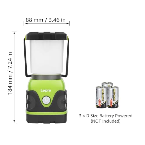 Lepro 1500LM Battery Powered LED Camping Lantern, Waterproof Tent Light with 4 Light Modes, Camping Essentials, Portable Lantern Flashlight for Camping, Emergency Light, Power Outage, Not Rechargeable - color: Green-1500lm-1Pack