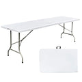8ft Folding Table 96 inch, Heavy Duty 8 Foot Portable Plastic Foldable Table with Handle and Fold-in-Half Design, Blow Molded Tabletop for Outdoor, Indoor, Party, Dining and Camping, White - size: 8FT