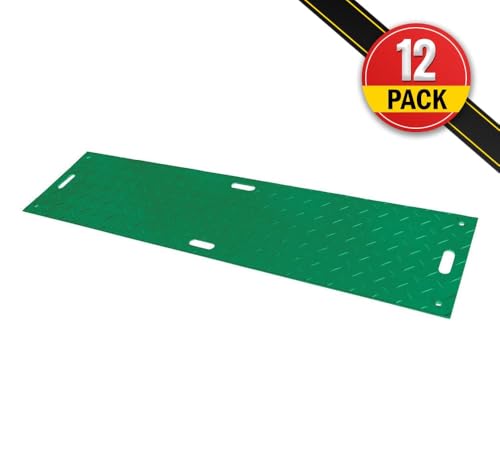Mytee Products 12 Pk 2' x 8' - 1/2" Thick Heavy Duty Green Ground Protection Mats with Diamond Plated Tread - Easily Supports 50 Ton Loads - HDPE Construction Mat for Equipment Lawns Landscapers - color: Green, size: 2 x 8 Feet, style: 12 - Pack