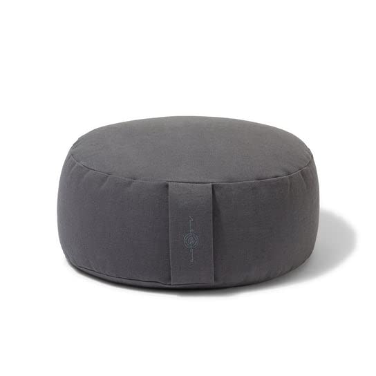 Organic Round Meditation Cushion by renoo - Durable Comfortable Cotton, Linen, Hemp - Modern Zafu - Buckwheat Floor Pillow Yoga Bolster in 15 Colors Removable Cover - 15 inches - Slate - color: Slate