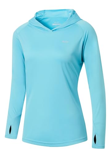 Willit Women's UPF 50+ Sun Protection Hoodie SPF Shirt Long Sleeve Hiking Fishing Outdoor Shirt Lightweight Hoodie - color: Blue, size: X-Large