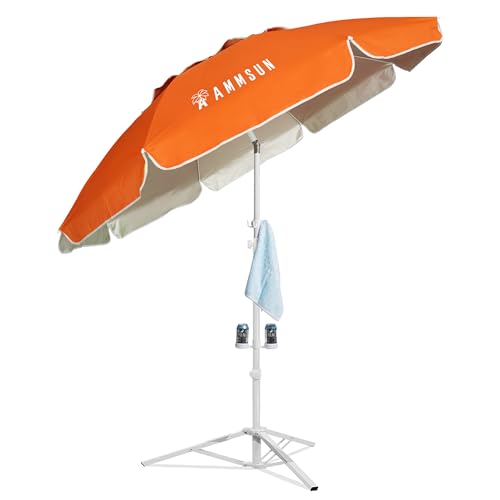 AMMSUN Shade Umbrella, Premium Portable Umbrella with Stand, 6.5ft Lightweight Free Standing Canopy for Sporting Games, Adjustable Instant Sun Protection and Easy to Carry, Orange - color: Orange