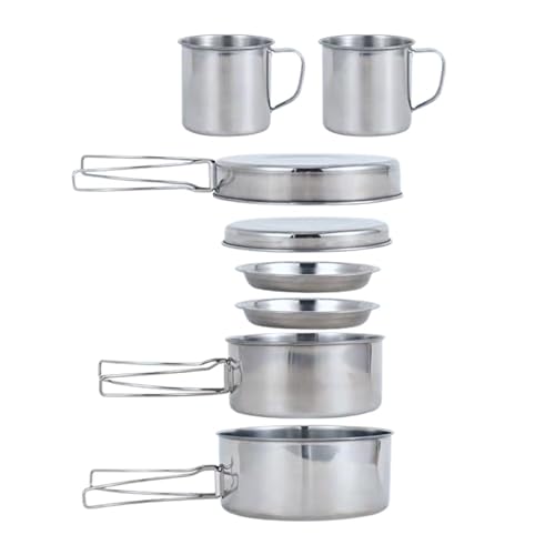 BeGrit Backpacking Camping Cookware Mini Picnic Camping Cooking Mess Kit with Pot and Pan Set for Hiking - color: Silver 8pcs
