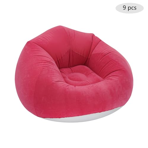 9pcs Inflatable Bean Bag Chairs, Inflatable Chairs for Adults with Foot Air Pump, Outdoor Blow-Up Camping Chairs, Lazy Sofa Folding Loungers Couch for Living Room Bedroom (Red) - color: Red