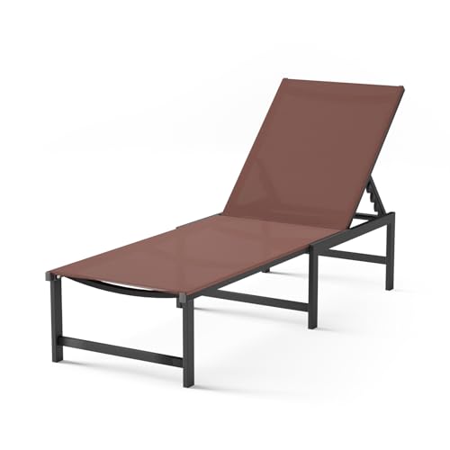 Chaise Lounge Chair Outdoor,Aluminum Patio Lounge Chairs,Lounge Chairs with 5 Adjustable Backrest for Outside Beach Lawn and Backyard，Brown - color: Brown, size: 1 Chair