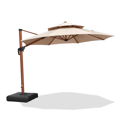 PURPLE LEAF 10ft Patio Umbrella Outdoor Round Umbrellas Large Cantilever Umbrella Windproof Offset Umbrellas Heavy Duty Sun Umbrella for Garden Deck Pool Patio, Beige - color: Beige, size: 10 Feet, style: Umbrella