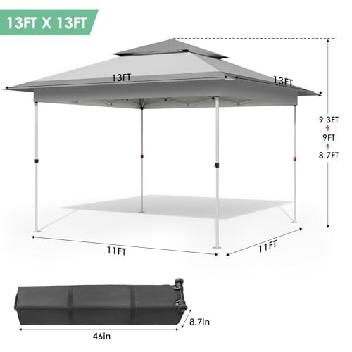 TLSUNNY 13X13 Pop Up Canopy Tent, Camping Shader W/Overhanging Eaves & Sand Bag, Outdoor Gazebo Shelter W/One Push Setup & Wheeled Bag, Height Adjustable, for Patio, Market, Party (Grey, 13FTX13FT) - color: Gray, size: 13FTX13FT