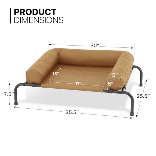 MoNiBloom Outdoor Elevated Dog Bed w/Removable Bolster, Portable Raised Outdoor Dog Bed with Stable Anti-Slip Feet & Breathable Mesh, 35.5 Inches Length, Light Brown - color: Light Brown, size: 35.5"L
