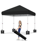 GarveeLife 10x10 Pop Up Canopy with One Button Push Setup - Heavy Duty Outdoor Canopy Tent with Portable Roller Bag - 3 Adjustable Height, 4 Weight Bags, 8 Stakes & 4 Guy Ropes Included, Black - color: Black
