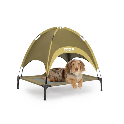 FUNNY FUZZY Elevated Cooling Dog Bed with Canopy(30"x24"x7"),Green, Dog Cot Bed for Small,Medium Dogs with UV Shade, Breathable Mesh for Cooling, Indoor & Outdoor Use for Dogs up to 120 lbs - color: Green, size: Medium