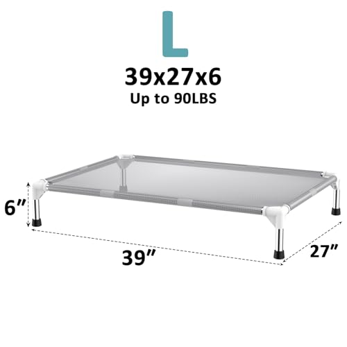 Elevated Dog Bed with Teslin Cooling Fabric - Lightweight Dog Cot for Large Dogs, Waterproof & Washable Breathable Mesh, Raised Pet Bed for Indoor Outdoor Use, Anti-Slip, Easy Clean - size: L-Gray