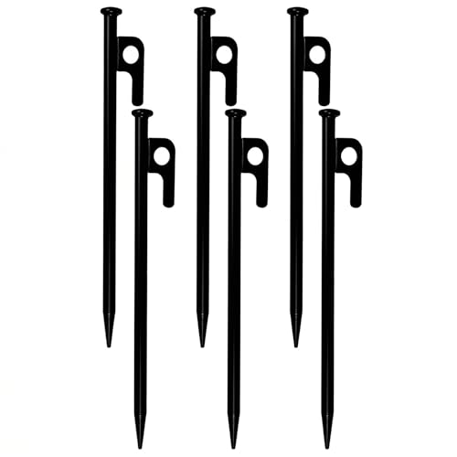 8 Inch Tent Stakes 6 Pack, Heavy Duty Steel Ground Stakes for Camping, Garden, Canopy and Tarp Anchoring, Rust Resistant Outdoor Tent Pegs - size: 20cm/7.87in