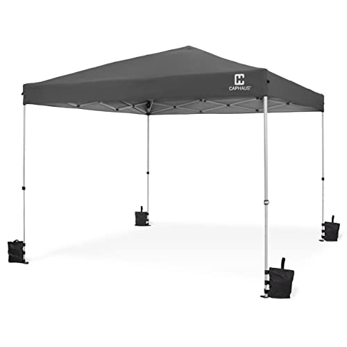 Fencer Wire 12ft x 12ft Pop Up Canopy Tent, Heavy-Duty Commercial Grade with Patented One-Push Central Locking, Portable and Instant Folding Shelter with Wheeled Carry Bag and Weight Bags, Dark Grey - color: Dark Grey, style: 12x12