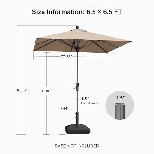 PURPLE LEAF 6.5' x 6.5' Square Patio Umbrella Outdoor Table Umbrella Aluminum Frame Market Umbrella Sun Umbrella with 8 Sturdy Ribs Tilt for Garden Deck Lawn Pool Light Taupe - color: Taupe, size: 6.5' x 6.5'
