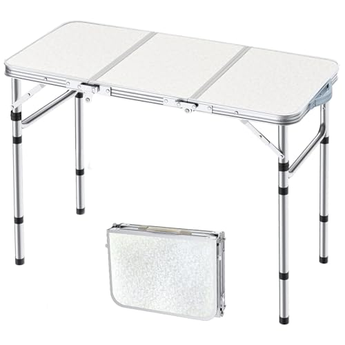 Yriuat Folding Camping Table 3ft Portable Pinic Table Adjustable Height Small Card Table Aluminum Foldable Lightweight with Carry Handle for Outdoor Indoor Hiking Camp BBQ Beach - color: Sage Gray, size: 35"l X 16"w X 27"h