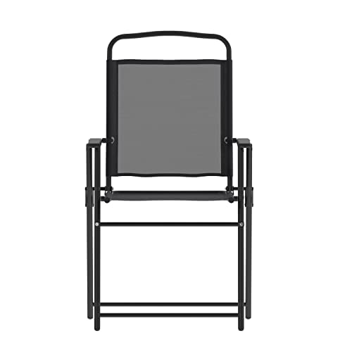 Flash Furniture Mystic Folding Patio Sling Chairs, Outdoor Textilene Lawn Chairs with Armrests, Set of 2, Black - color: Black