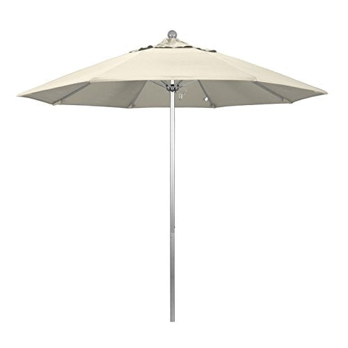 California Umbrella 9' Round Aluminum/Fiberglass Umbrella, Push Open, Silver Pole, Olefin Antique Beige - color: Antique Beige
