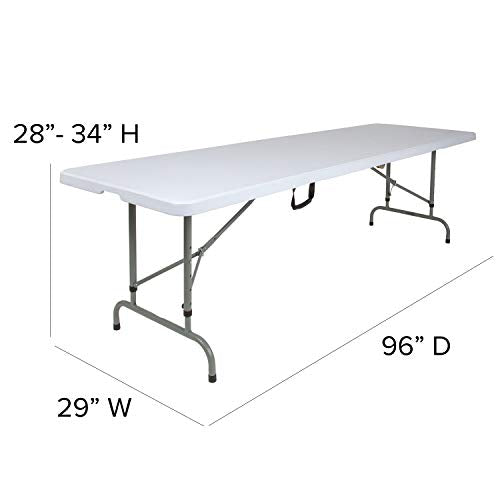 Flash Furniture Kathryn 8' Rectangular Adjustable Plastic Folding Event Table with Carrying Handle, Bi-Fold Table for Indoor/Outdoor Events, White