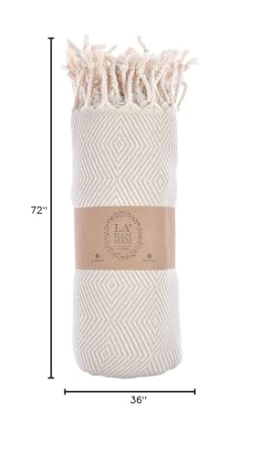 Personalized Embroidered Beach Towel | Throw Blanket, Easy Carry, Sand Free, Highly Absorbent, Quick Dry, Turkish Towels for Travel Camping Bath Sauna Beach Gym Pool Yoga SPA by Lahammam, Asia, Beige - color: Beige, size: Asia