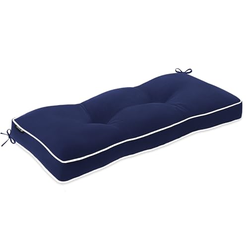 Favoyard Indoor/Outdoor Bench Cushion 36 x 14 Inch Waterproof & 3-Year Fade-Resistant Patio Furniture Cushions for Garden Porch Swing Chair Tufted Pad for Sofa Couch Seat with Ties, Blue - color: Blue, size: 36 x 14 In
