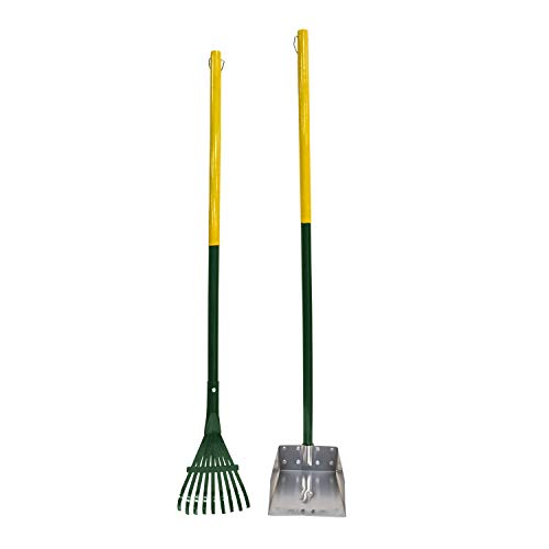 Four Paws Stainless Steel Long-Handled Dog Pooper Scooper Rake & Pan 2 Piece Set, Pet Waste Pickup Tool, 38" x 7" - size: Small, 7" x 7" x 38", style: Rake & Pan Set
