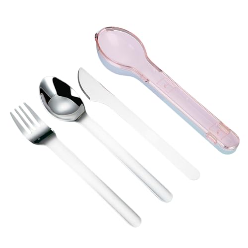 Travel Cutlery Set with Case Portable Silverware Utensils Set,ABS cutlery box, spoon and forkReusable Flatware Set Cutlery Set for Camping Picnic Hiking Office (pink), 1, BXCJ01 - color: Pink