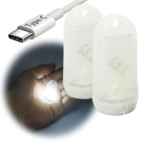 USB Mini LED Lantern, 2 Pack Waterproof EDC Keychain LED Flashlight for Camping, Type-C Rechargeable Battery Small Stick Lamp Puck Dog Collar Torch Light (White Luminous+Red) - color: White Luminous+Red