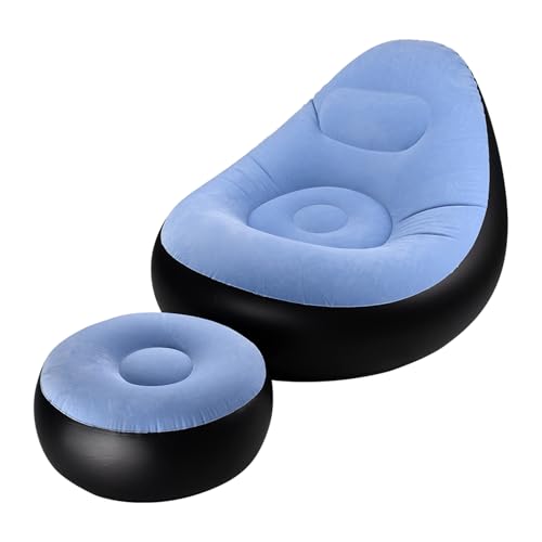 Inflatable Lounge Chair for Adults, Portable Folding Inflatable Blow Up Couch with Foot Stool, Lazy Flocking Recliner Chair Air Sofa for Indoor Outdoor Travel Camping (No Pump)