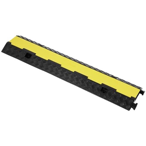VEVOR 3 PCs 2 Channel Rubber Cable Protector Ramp, 12000 lbs/axle Capacity Heavy Duty Hose Wire Cover Ramp Driveway, Traffic Speed Bump w/Flip-Open Top Cover & 50 ft Warning Tape, for Indoor&Outdoor - style: 2 Channel-3PCs