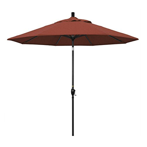 California Umbrella 9' Round Aluminum Market Umbrella, Crank Lift, Push Button Tilt, Black Pole, Terracotta Olefin - color: Terracotta