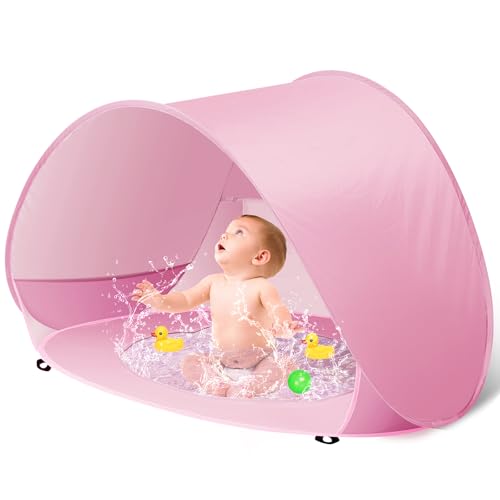 Baby Beach Tent with Pool, Pop Up Sun Shelter UPF 50+ UV Protection for Infant Toddlers, Portable Shade Tent with Carry Bag for Beach Outdoor Travel - color: Pink
