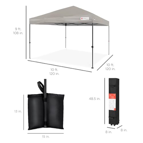 Best Choice Products 10x10ft Pop Up Canopy Tent, Outdoor Shade, 1 Person 1 Minute Set Up, Carry Case, 4 Weight Bags - Light Gray - color: Light Gray, size: 10x10ft