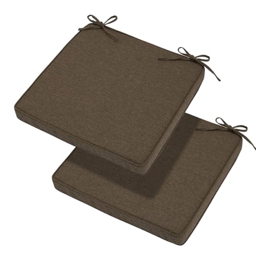 Magpie Fabrics Indoor Outdoor Waterproof Square Chair Cushion, 18" x 18" x 2.5", 2 Pack, Water Resistant Seat Cushions, for Patio Garden Office, Dark Brown - color: Dark Brown