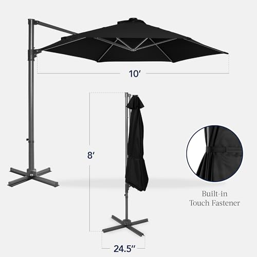 Best Choice Products 10ft Offset Cantilever Hanging Market Patio Umbrella, Smooth 360° Rotation, 8 Sturdy Ribs, Easy Adjustment - Black - color: Black, size: Offset w/ 360° Rotation