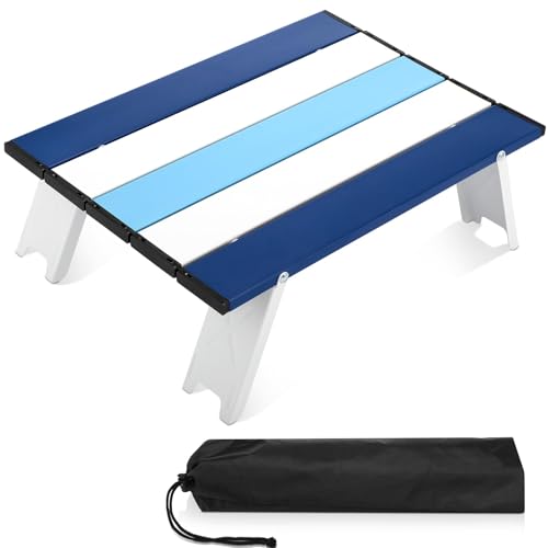 CroBlissful Beach Table Folding Camping Portable Table Striped White Aluminum Side with Carry Bag for Camping Picnics and Outdoor Activities(16x11x5 in,Navy Blue) - color: Navy Blue, size: 16x11x5 in