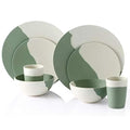 MORGIANA 8 pcs Bamboo Dinnerware Set Reusable Plates Bowls Sets, Camping Picnic Dishes Tableware Set for 2 (Green & White) - color: Green & White