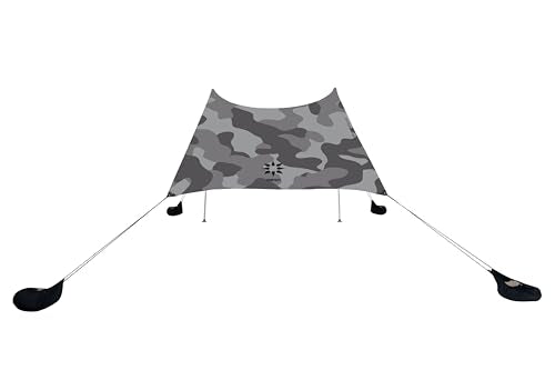 Neso Portable Beach Tent Sun Shelter - Lightweight Beach Shade Canopy - Easy Setup for Family Outings - Patented Reinforced Corners - UPF 50+ Sun Protection - color: Grey Camo