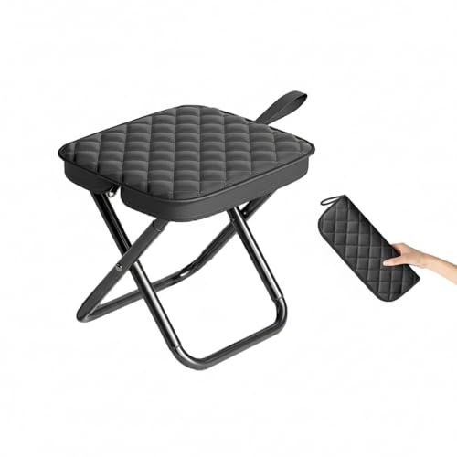 11.8" Foldable Backpack Stool Carbon Steel Collapsible Portable Pocket Chair Thickened Folding Camp Stool 350lbs for Adults Hiking Purse Stools, Black - color: Black