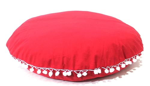 CRAFT KALA Meditation Floor Pillow Cover, Round Large Pillows Cover Seating for Adults, Bohemian Mandala Circle Cushions Cover for Outdoor Fireplace Yoga Living Room (Red, 32" Round) - color: Red, size: 32" x 32" (Pack of 1)