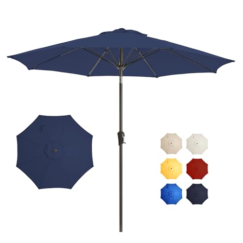 9FT Large Outdoor Patio Umbrella Pool Market Umbrella-UV Resistant, Easy Push Button Tilt and Crank, 8 Sturdy Ribs Heavy-Duty Table Umbrella for Deck, Backyard,Garden (Navy) - color: Navy, size: 9 FT
