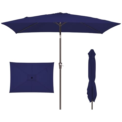 JEAREY 6.5x10 ft Rectangular Patio Umbrellas Outdoor Market Umbrella with Push Button Tilt and Crank, Rectangle Table Umbrellas 6 Sturdy Ribs UV Protection for Pool Garden Backyard Deck, Dark Blue - color: Dark Blue