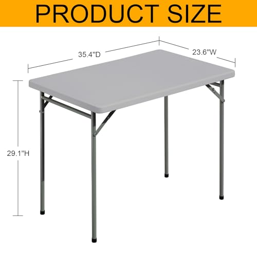 Folding Table 3ft Rectangular All-Occasion Plastic Folding Event Table for Indoor and Outdoor, Portable Desk, Camping, Durable and Stable, HDPE and Steel, Wide Application, Grey - color: Grey, size: 3ft