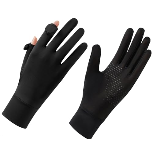 Lightweight Summer Fingerless Gloves Men Women UV Sun Protection Driving Cotton Gloves Nonslip Touchscreen Mittens - color: Icesilk-black