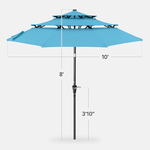 Best Choice Products 10ft 3-Tier Market Patio Umbrella, Outdoor Sun Shade with Tilt, Crank Lift, 8 Ribs for Backyard, Deck, Poolside - color: Sky Blue