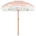 AMMSUN Boho Fringe Umbrella Outdoor Patio, 6.5ft UPF50+ Picnic Umbrella with Tassels with Steel Pole and Push Button Tilt, Pink Stripe - color: Pink Stripe