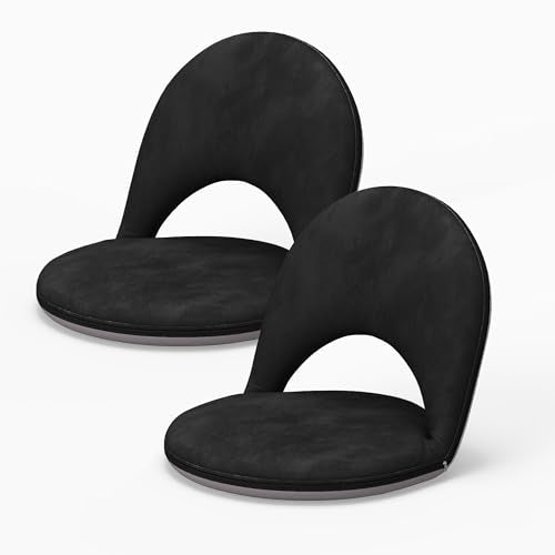2Pcs Floor Chair, 5-Position Foldable Floor Chair for Kids with Adjustable Back, Soft Sponge & Velvetean Cover, for Adults and Kids, Indoor Outdoor Use, Meditation, Gaming, Camping(Black) - color: Black